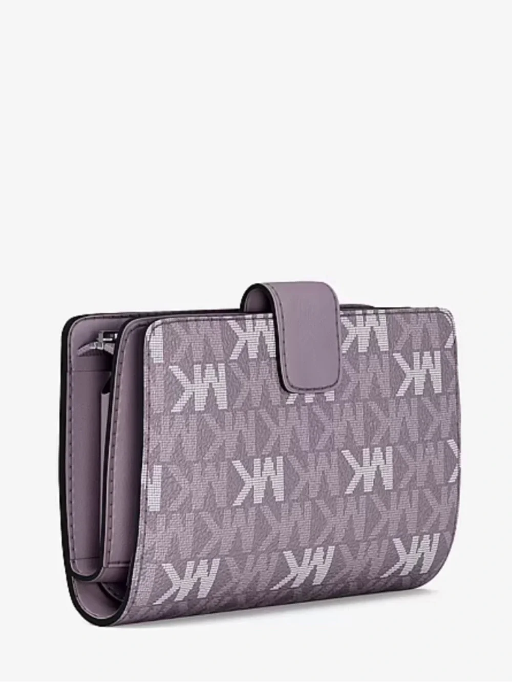 Michael Kors Jet Set Travel Med Signature Logo Central Zip Billfold Wallet Lilac
